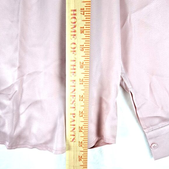 AISEW Women’s Satin Blush Pink Button-Up Blouse Top Size 2XL Long Sleeve Collar - Picture 5 of 8